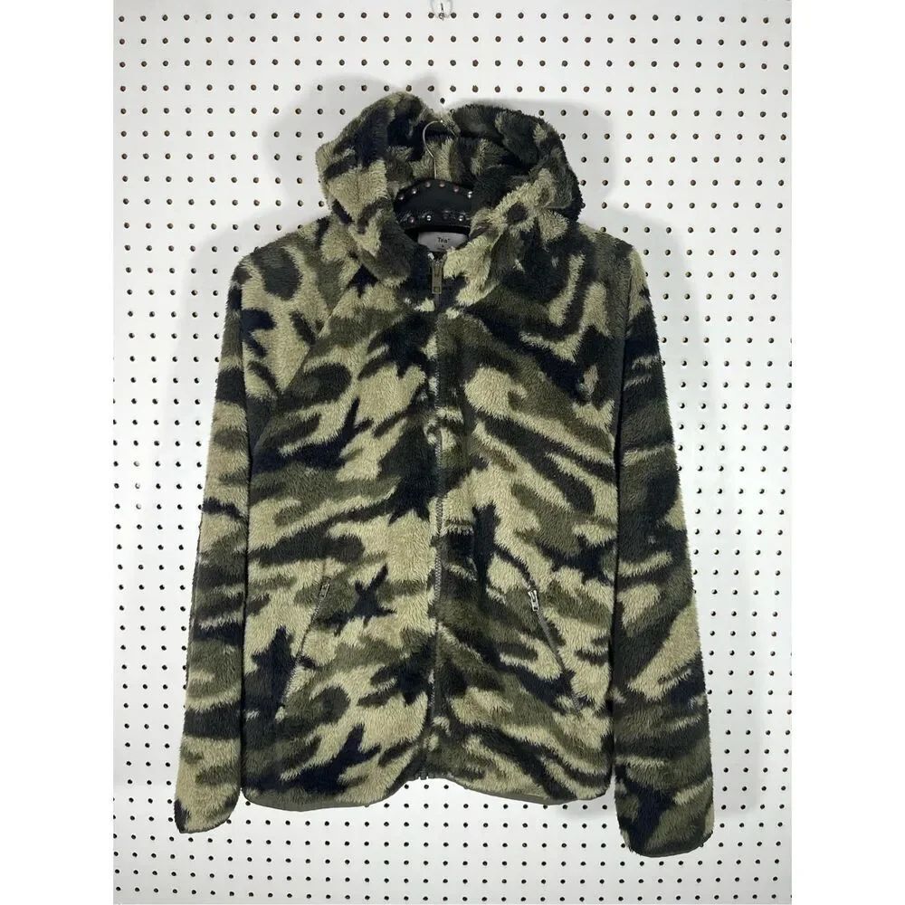 TNA camo fleece zip up hoodie size M